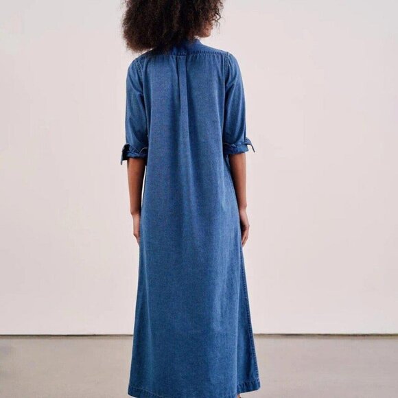 Nili Lotan Jasper Denim Shirt Midi Dress Deep Indigo Solid Bohemian XS - Picture 3 of 8
